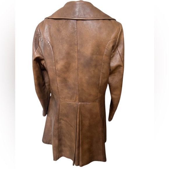 Vintage Leather Coat, Tan Mid Length Button Front, Womens Sz M - Picture 2 of 12
